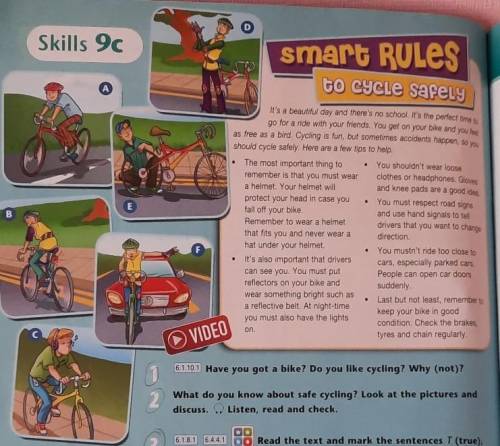 What do you know about safe cycling? Look at the pictures anddiscuss. Listen, read and check.​