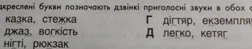 3. Підкреслені букви позначають дзвінкі приголосні звуки в обох словах варіанта А. казка, стежкаГ.ді