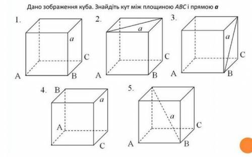 Знайдіть кут між площиною ABC і прямою a (на рисунку)​