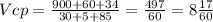 Vcp=\frac{900+60+34}{30+5+85} =\frac{497}{60} =8\frac{17}{60}