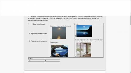 Установи соответствие между видом отражения и его примерами: к каждому элементу первого столбца подб