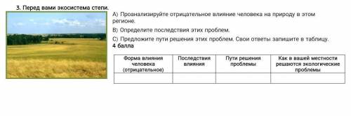 3. Перед вами экосистема степи. А) Проанализируйте отрицательное влияние человека на природу в этом 