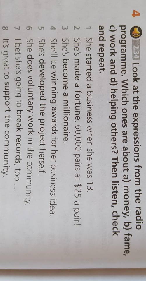 1) 2.34 Look at the expressions from the radio programme. Which ones are about a) money, b) fame,c) 