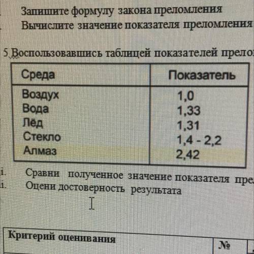 Б lВоспользовавшись таблицей показателей преломления некоторых веществ Сравни полученное значение по