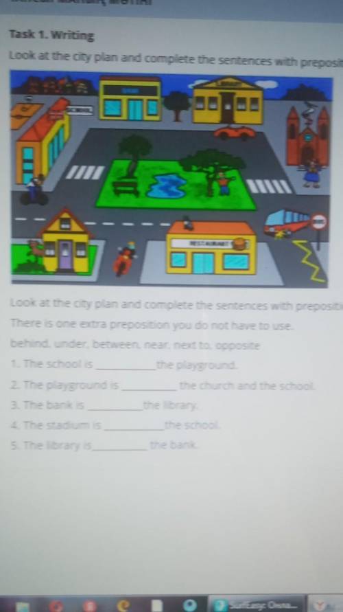 Look at the city plan and complete the sentences with prepositions. Some of the prepositions you may