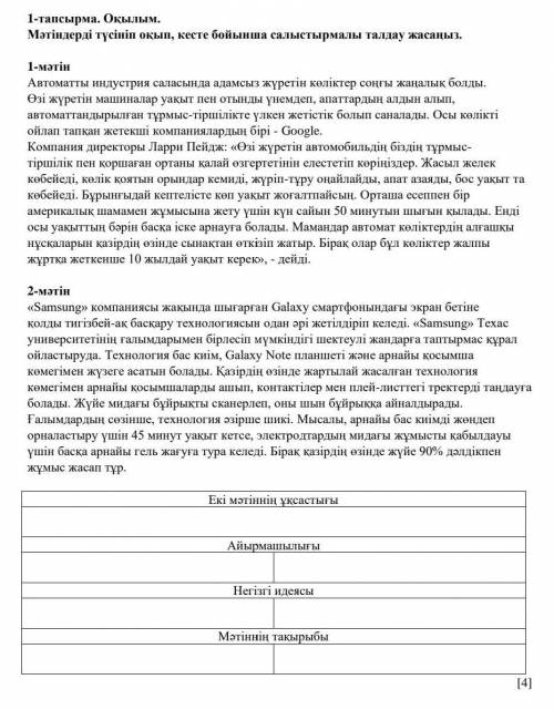 Мәтіндерді түсініп оқып, кесте бойынша салыстырмалы талдау жасаңыз.ДАЙ ​