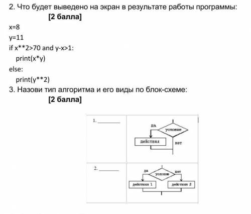 Назови тип алгоритма и его по блок схеме 2 тоже сделать ​