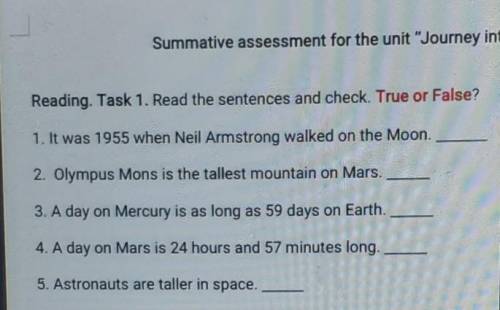 Reading, Task 1. Read the sentences and check. True or False? 1. It was 1955 when Neil Armstrong wal