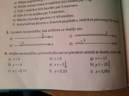 Attēlo nevienādību uz koordinātu ass un pieraksti atbildi ar skaitļu intervālu.  6.zadanie.