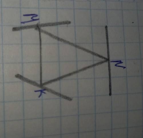 Накресли гострокутний трикутник MNK. Проведи через кожну з його вершин пряму, паралельну прямій,що м