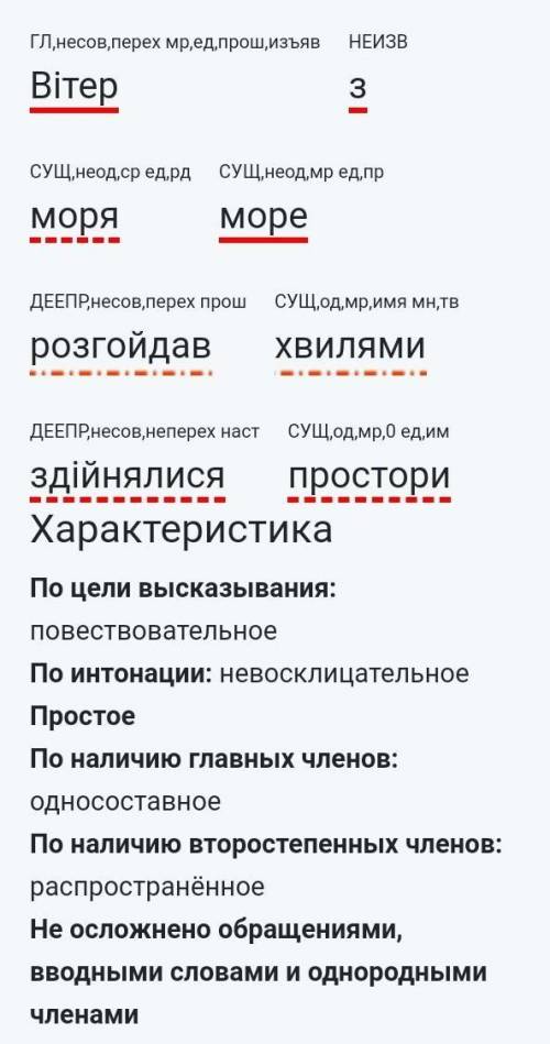 Синтаксичний розбір Вітер з моря море розгойдав хвилями здійнялися простори