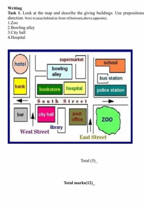 task 1 look at the map and describe the giving buildings. Use prepositions of direction. Next to; ne