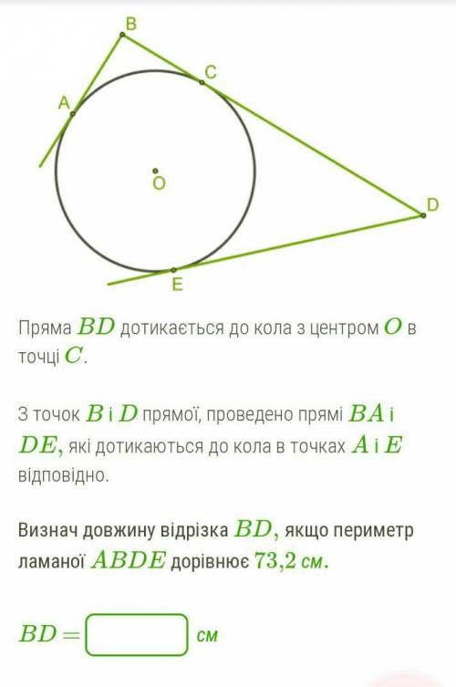 Пряма BD дотикається до кола з центром O в точці C.З точок B і D прямої, проведено прямі BA і DE, як