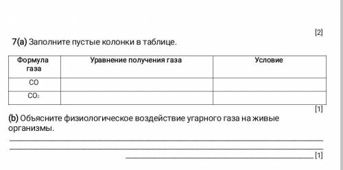 А)заполните пустые колонки в таблице СО СО2 б)объясните физиологическое воздействие угарного газа на