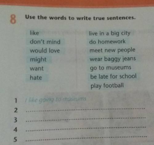 8 Use the words to write true sentences. likedon't mindwould lovemightwantlive in a big citydo homew