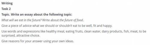 Writing Task 2 Topic. Write an essay about the following topic: What will we eat in the future? Writ