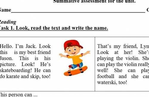 This person can ... O skateboard. Jason 1 play the violin. 2 do karate. 3 play football. 4 waterski.