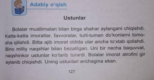 Всем приветики мне с узбекским языком. Вот задание, а текст на рисунке: Ustunlar hikoyasiga oʻz muno