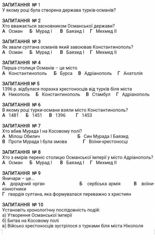 Історія. Тест на тему: Утворення Османської імперії​