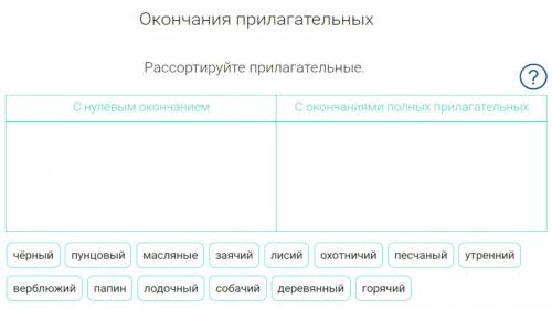 Рассортируйте прилагательные. С нулевым окончанием / С окончаниями полных прилагательных  чёрный, пу