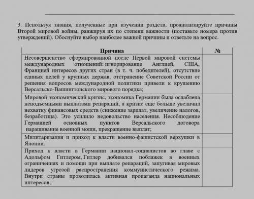 Используя знания, полученные при изучении раздела, проанализируйте причины Второй мировой войны, ран