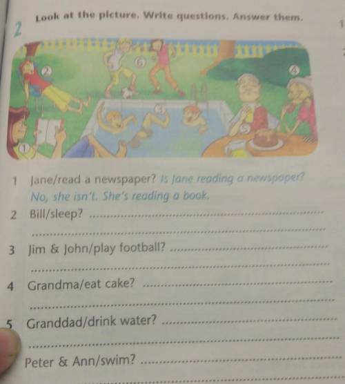 Es, Look at the picture. Write questions. Answer them.11 Jane/read a newspaper? Is Jane reading a ne