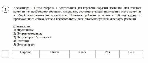 Запишите в таблицу слова из предложенного списка в такой последовательности, чтобы получился паспор