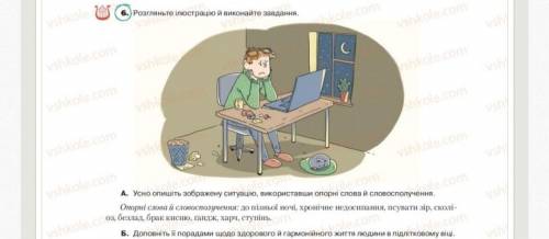 А. Усно опишіть зображену ситуацію, використавши опорні слова й словосполучення. Опорні слова й слов