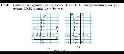 1394. Запишите уравнения прямых АВ и CD, изображенных на ри- сунке 10.5, в виде ах + - с.a)6) Можете