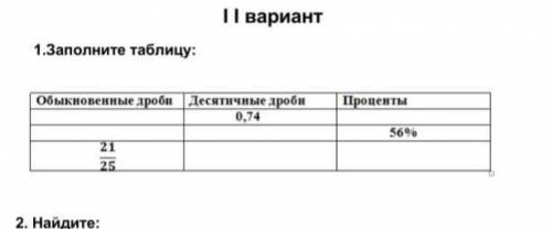 1 вариант 1.Заполните таблицу:ПроцентыОбыкновенные дроби Десятичные дроби0,74569625​