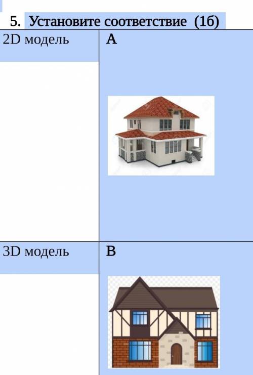 Установите соответствие (1б) 2D модельА3D модельВ ​