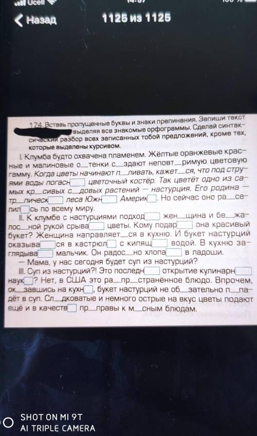 174.Вставь пропущенные буквы и знаки препинания. Запиши текст выделяя все знакомыеорфограммы. Сделай