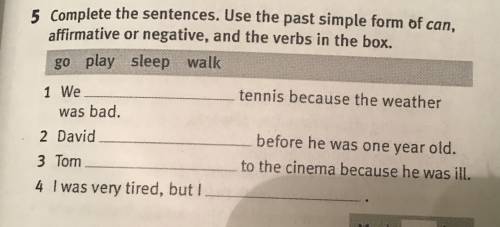 Complete the sentencs. Use the past simple form of can. affirmative or negative, and the verbs in th