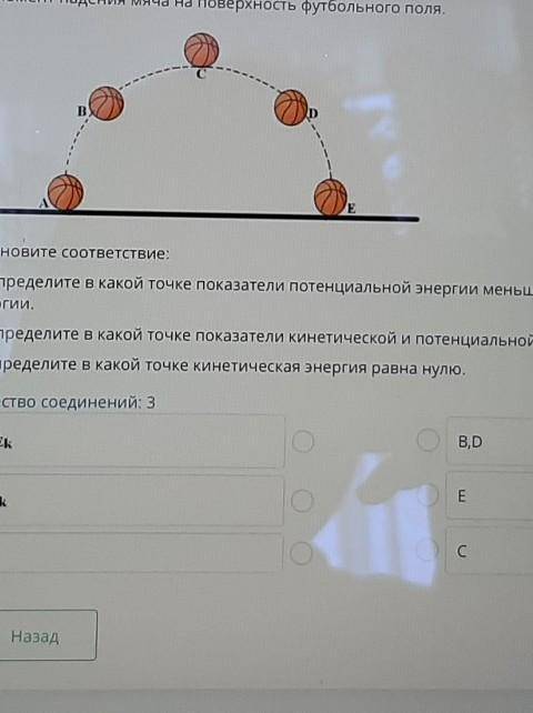 ТЕКСТ ЗАДАНИЯ На рисунке изображено траектория летящего мяча:А- момент бросания;в – половина пути ле