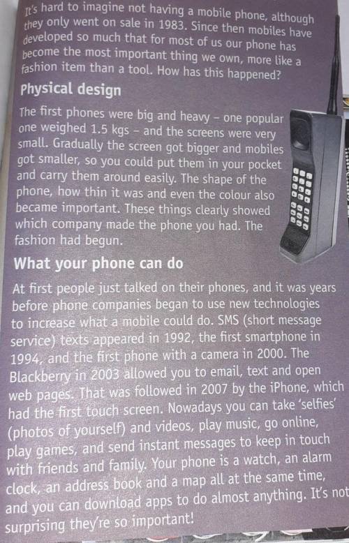 1 What was the problem with the first mobile phones? 2 What helped people to identify the company wh