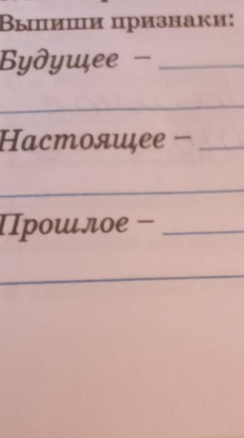 3. Мастерская юного писателя Выпиши признаки:БудущееНастоящее – - надопризнаки будущего, настоящего