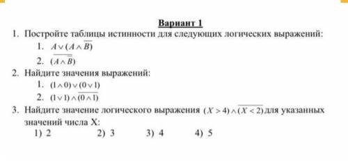 1. Постройте таблицы истинности для следующих логических выражений: 1. Av(AnB) 2. (АлВ) 2. Найдите з