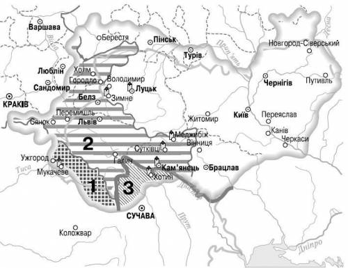 Обери, якою цифрою на карті позначено землі, що у першій половині XV ст. перебували у складі Угорщин