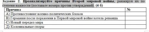 Проанализируйте причины Второй мировой войны, ранжируя их по степени важности (поставьте номера прот