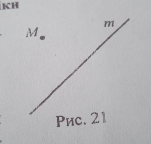 1. Перенесіть в зошит рис. 21. Проведіть че- рез точку М:1) пряму а, паралельну прямій т;2) пряму b,