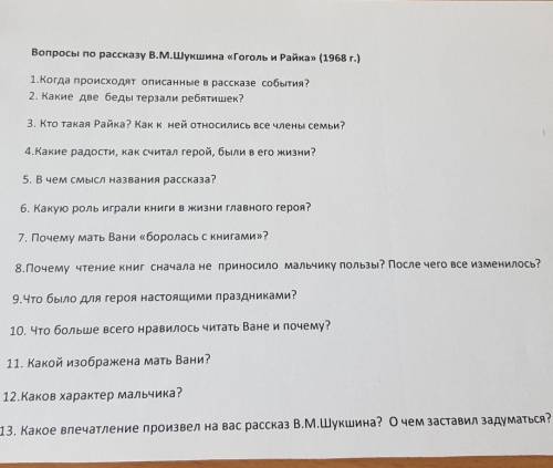 Вопросы по рассказу В.М Шукшина Гоголь и Райка (1968 г.)​