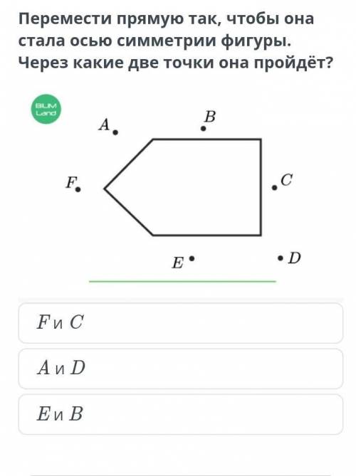 только правильно...( перемести прямую так, чтобы она стала осью симметрии фигуры.Через какие две точ