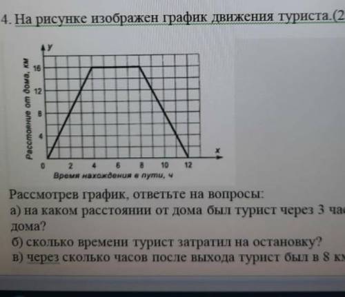 на рисунке изоброжен график движение туриста расмотрев на каком растоянии от дома турист был турист