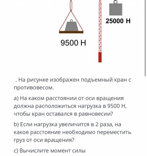 . На рисунке изображен подъемный кран с противовесом. а) На каком расстоянии от оси вращения должна