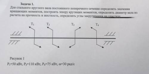 Для стального круглого вала постоянного сечения определить значения вращающих моментов,построить эпю