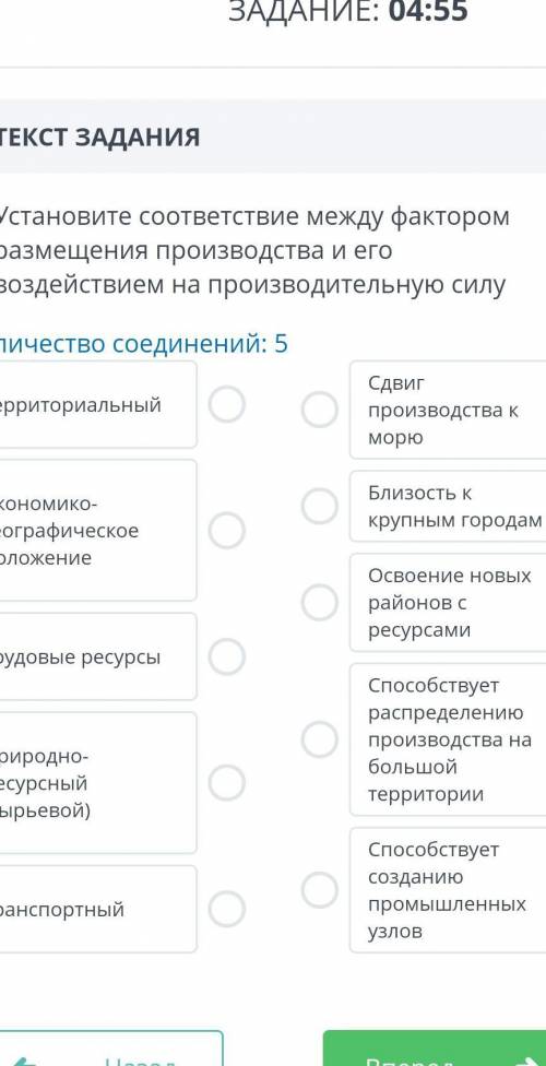 Установите соответствие между фактором размещения производства и еговоздействием на производительную