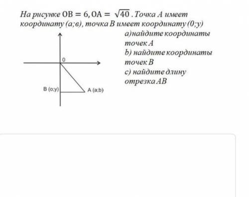 ответ нужен развернутый На рисунке OB=6, ОA =√40. Точка А имеет координату (а;в), точка В имеет коор