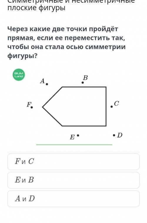 Через какие две точки пройдёт ,прямая ,если её переместить так ,чтобы она стала осью симметрии фигур