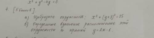 А)изобразите окружность: х^2+(у+3)^2=25в) определите взаимное разделение этой окружности и прямой у=