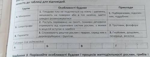 Ракт и IXньо будови та прикладами. Правильні номеризанесіть до таблиці для відповідей.ГрупиА. Мiкори